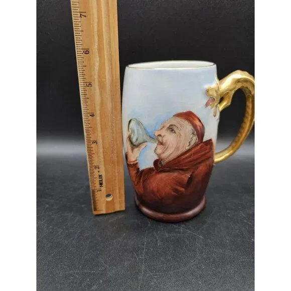 Vintage J.P. Limoges France Friar Monk Priest Drinking, Tankard, Dragon Handle